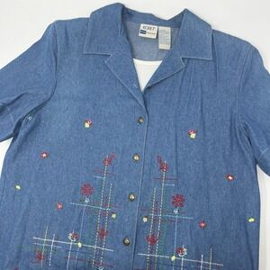 Koret Dainty Flowers Cottagecore Faux Layered Button Top Women's SP Blue Denim